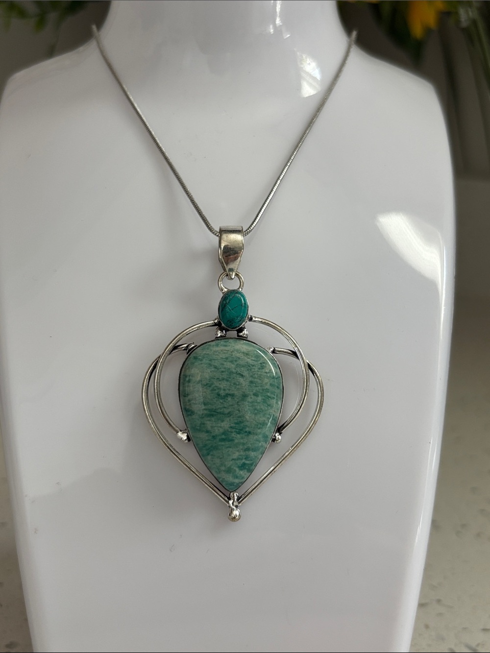 Amazonite & Turquoise Ethnic Artisan Handcrafted Gemstone Pendant Necklace